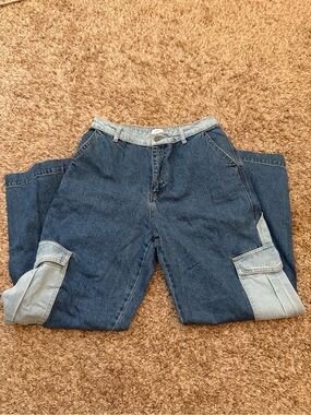 Forever 21 Two-Tone Dark and Light Blue Cargo Jeans